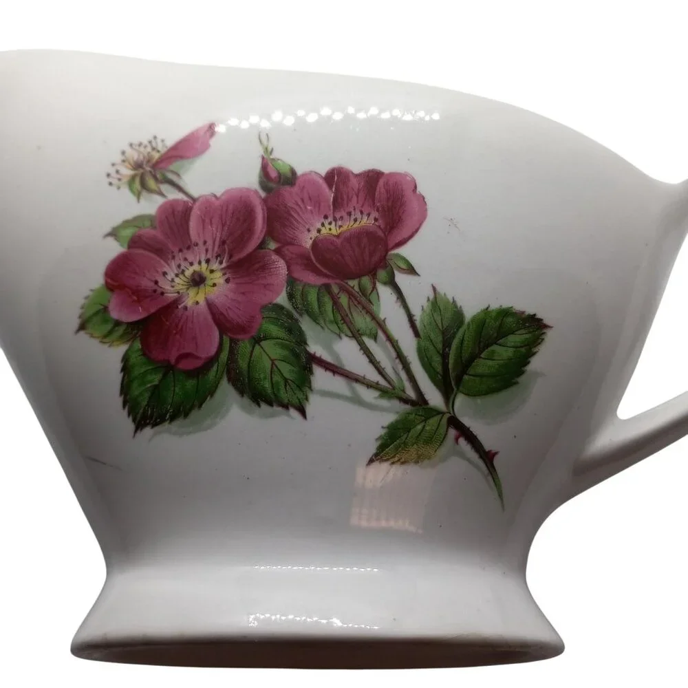 Burleigh Ware Edinburgh Gravy Boat Porcelain Gold Trim Floral Rose Vintage 1940